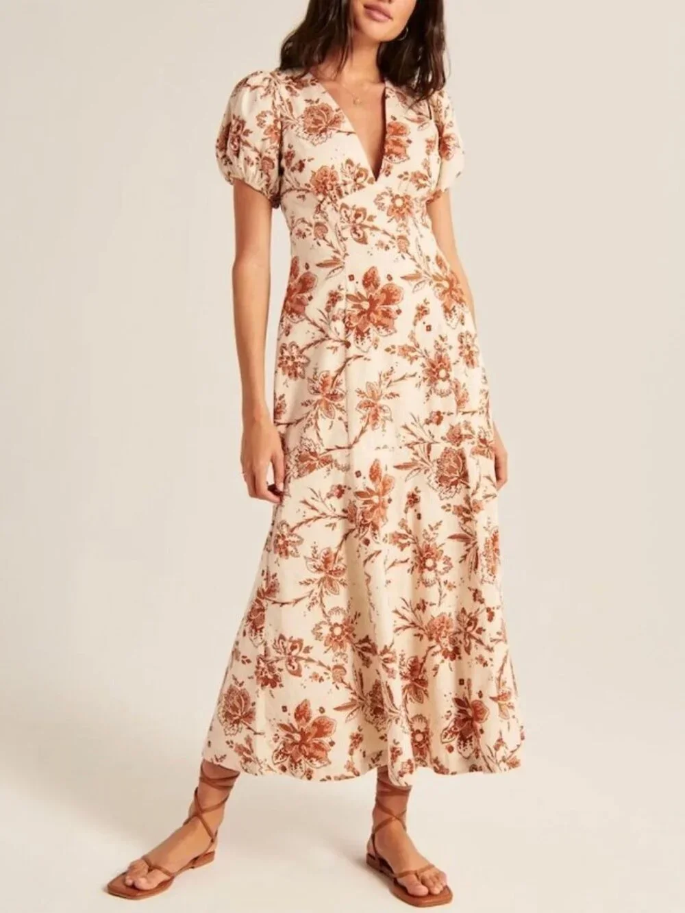 Abercrombie & Fitch Floral Puff Sleeve Poplin Midi Dress Size XS - Picture 1 of 5